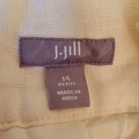 J Jill Petite 14 Linen Cream Midi Dress Button Straps Back Tie Neutral Minimalis - Picture 2 of 8